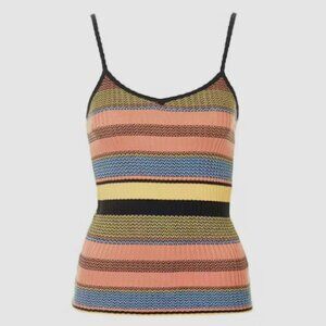 Topshop Ribbed Striped Tank Top Women's Size 4 Cami V-Neck